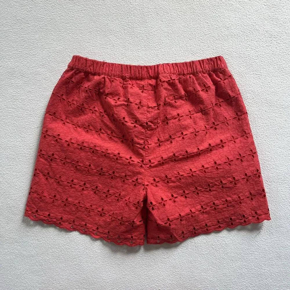 Hanna Andersson Tomato Red Scallop Embroidered Pull On Airy Eyelet Shorts 150 12